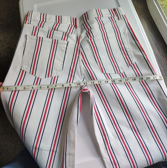 Express Women's High Waisted Striped Button Fly Cropped Wide Leg Jeans Stretch - Picture 7 of 17